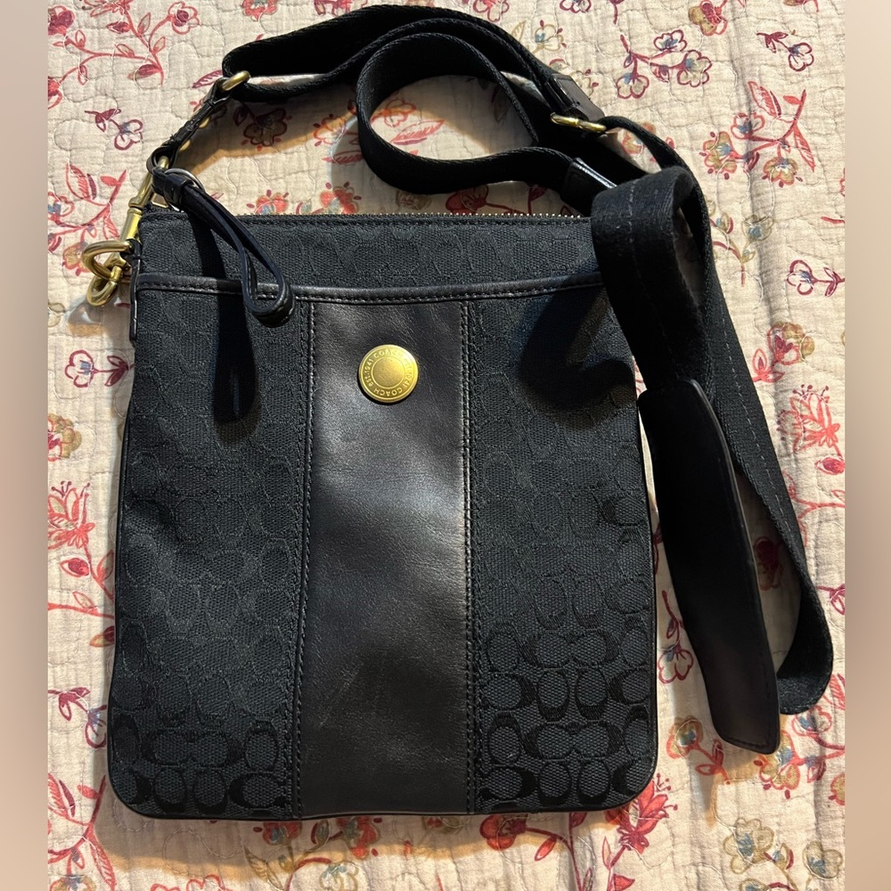 Coach Black Signature Canvas and Leather Crossbody Bag
